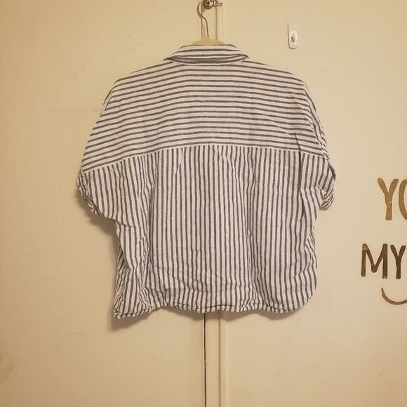 Beachlunchlounge Stripe linen cotton crop top tie - Picture 4 of 6